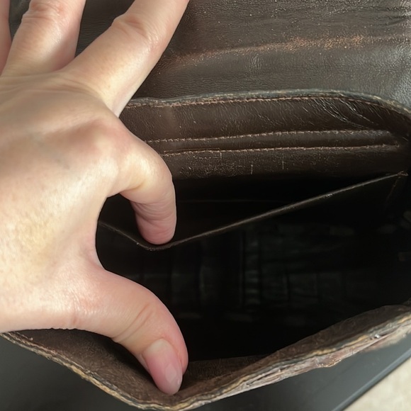 Real croc skin Vintage artisan made shoulder bag, brown. Hand made - Picture 14 of 17